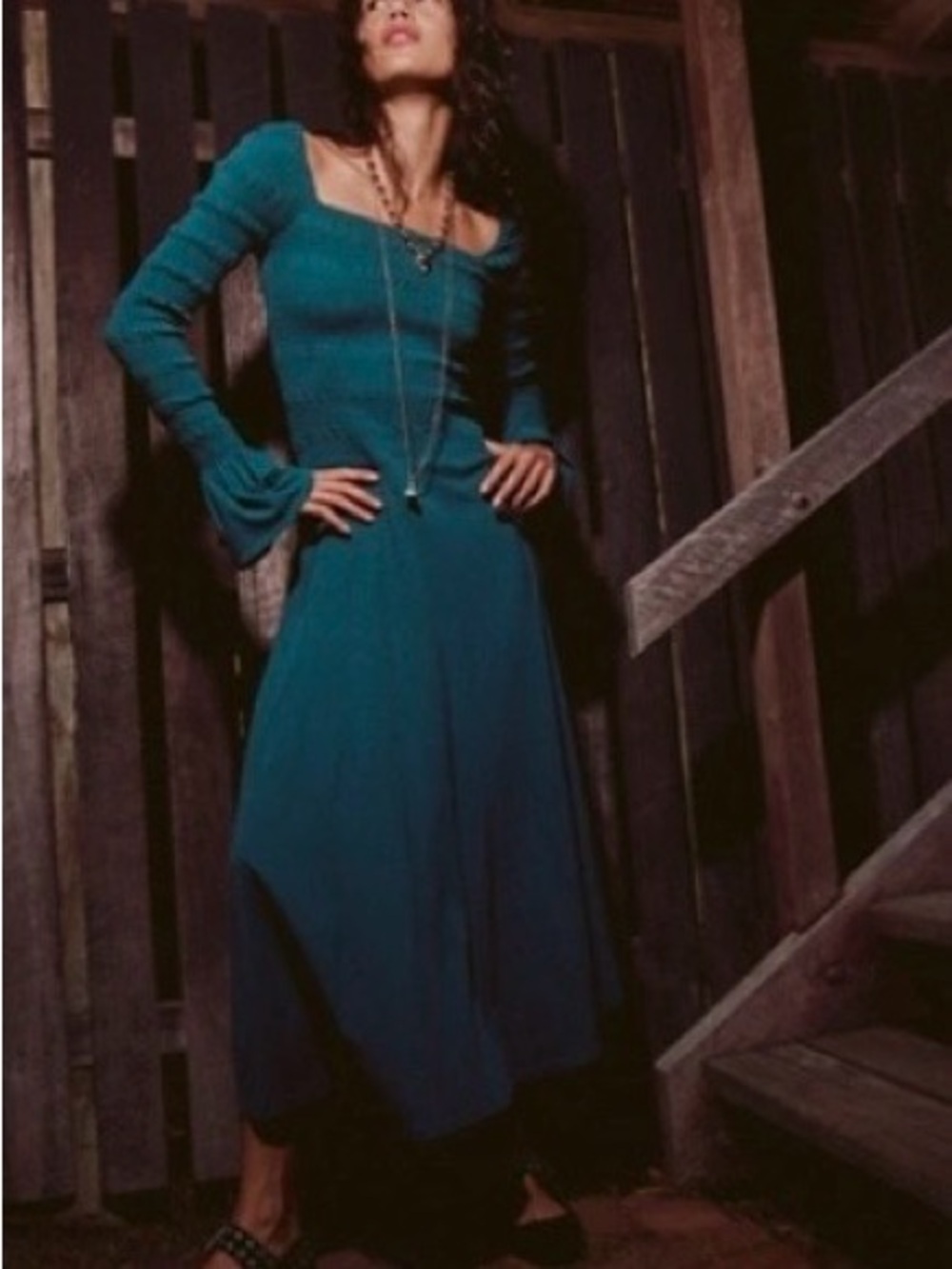 Free People Kiera Midi Dress in Pacific (Teal) Size XS